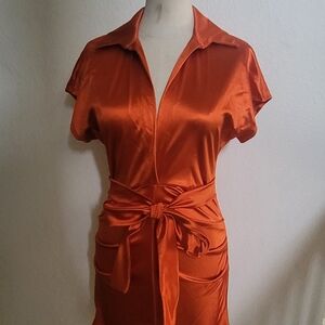 Elegant Orange Wrap Dress